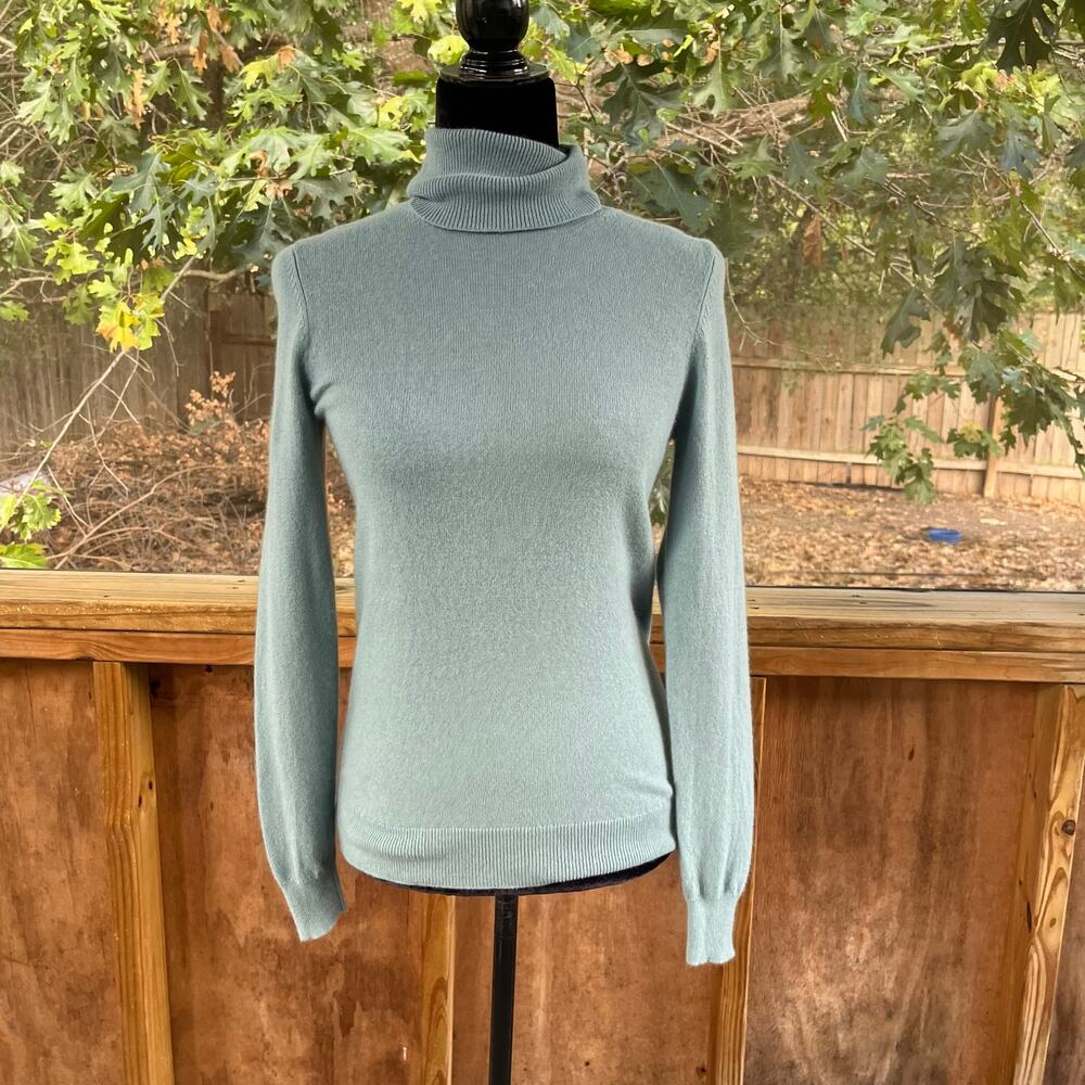 Ann Taylor Women's 100% Cashmere Turtleneck Sweater Seafoam Green/Blue Size S